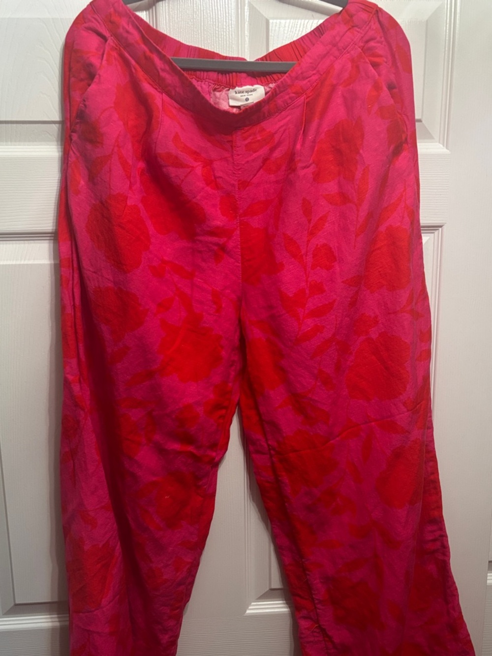 kate spade Pink and Red Floral Wide-Leg Linen Pants